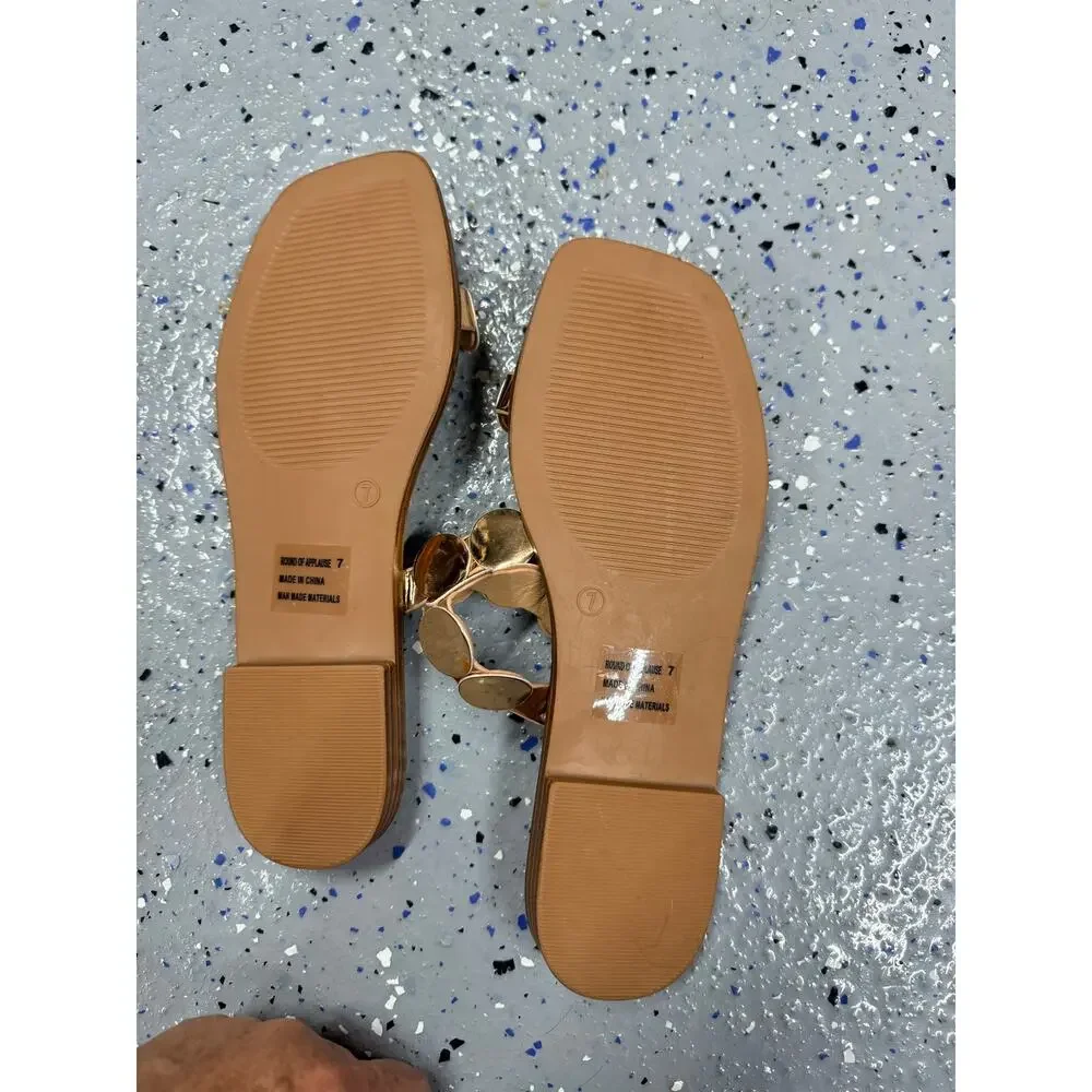 Corkys Round of Applause flat slide sandals gold mirror metallic finish size 7